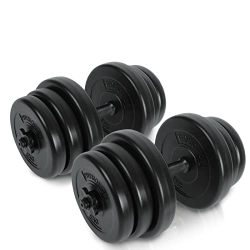 Physionics® Set Di Manubri - 30/40Kg, Dischi Rivestiti In Plastica, 2 Barre Di Acciaio Ø 25 Mm, 4 Fermadischi - Dumbbell, Pesi Fitness, Palestra, Body