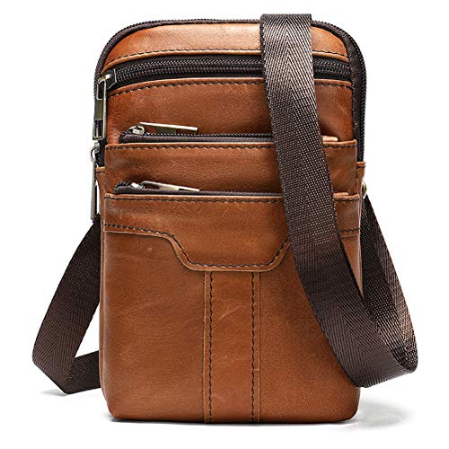 Cellulare Marsupio Borsello Uomo Marrone, 6.5" Uomo Piccolo Pelle Smartphone Telefono Borse A Spalla Custodia Tracolla Cellulare Borsa Da Cintura Viag