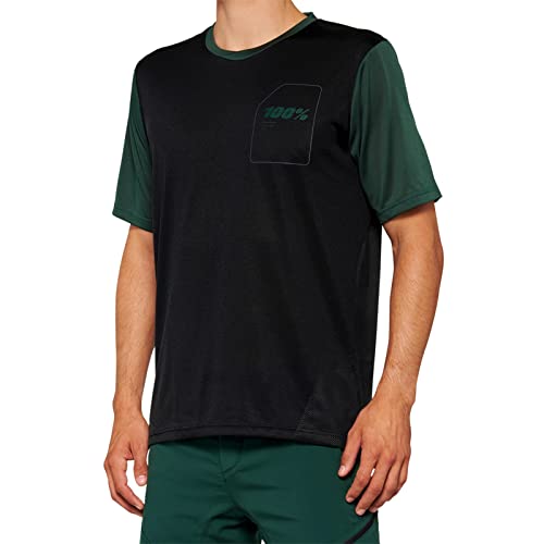 100% Mtb Wear Ridecamp Short Sleeve Jersey Black/Forest Green-M Maglietta, Grigio, L-Xl Unisex-Adulto
