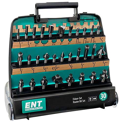 Ent 09030 Set Di 30 Frese Per Legno In Metallo Duro Con Valigetta Di Plastica Resistente - Kit Fresa Per Legno Con Codolo Da 8 Mm - Kit Frese Per Legn