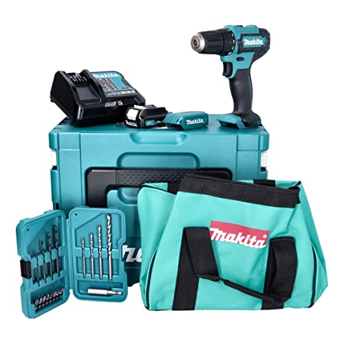 Makita Df 333 Dsax6 - Trapano Avvitatore A Batteria 12 V 30 Nm + 1 Batteria 2,0 Ah + Caricatore + 17 Pezzi Accessori + Scatola Frigo