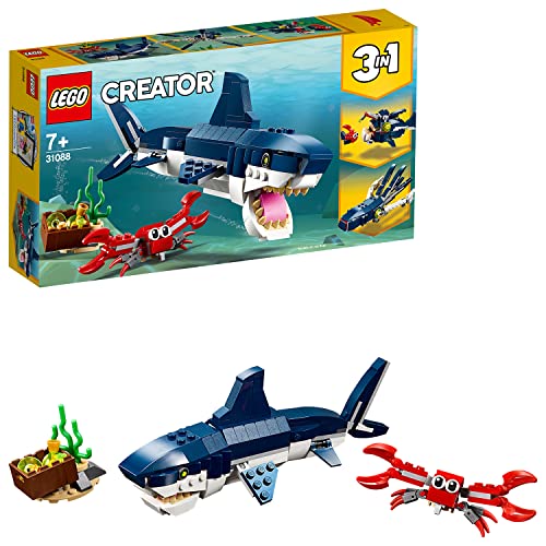 Lego Creator Creature Degli Abissi, Set 3 In 1 Con Animali Giocattolo Marini Da Costruire Come Squalo, Calamaro, Granchio E Rana Pescatrice, Giochi Pe