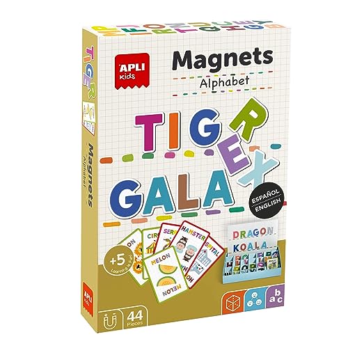 Apli Kids 19443 - Gioco Magnetico Alfabeto Con Lavagna E Schede Per Imparare A Scrivere Fino A 30 Parole In 2 Lingue. Per Bambini Di Età Compresa Tra