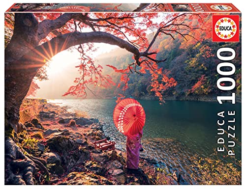 Educa - Puzzle Da 1000 Pezzi Per Adulti | Sunrise Nel Fiume Katsura, Japan | Dimensioni: 68 X 48 Cm. Include La Colla Del Puzzle Fix. Consigliato A Pa
