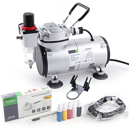 Fengda Kit Aerografo Di Base Con Compressore Fd-18-2 Con Potente Pressione Di Esercizio E Forte Flusso D'Aria, Aerografo Fe-130, Manuale E Accessori,