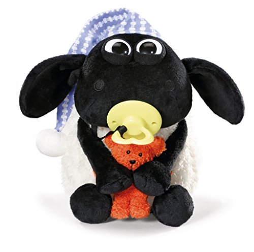 Nici The Sheep Shaun La Pecora Peluche Timmy Con Piccolo Orsetto, Ciuccio E Berretto Per Dormire, 25 Cm, Colore: Bianco/Nero, 41470