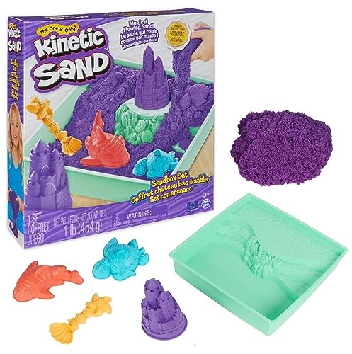 Kinetic Sand, Playset Castelli Di Sabbia, Sabbia Cinetica Con Vaschetta, Sabbia Magica, Sabbia Colorata A Sorpresa 454Gr, 3 Formine Incluse, Giocattol