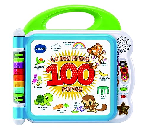 Vtech Il Mio Primo Libro Illustrato - Le Mie Prime 100 Parole, Libro Bilingue Per Bambini, Libro Sensoriale In Italiano E Inglese, Libro Neonato Con 3