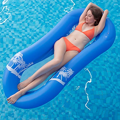 Myir Jun Materassino Gonfiabile Mare, Piscina Con Rete, Amaca Galleggiante Letto Sdraio Da Acqua Per Adulto (Blu)