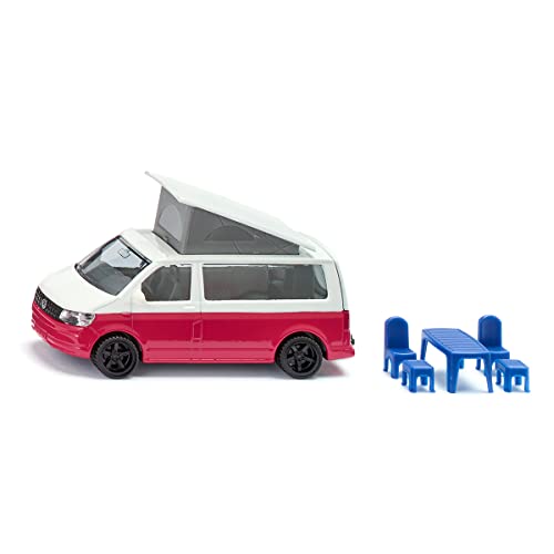 Siku 1922, Vw T6 California Camper, 1:50, Metal/Plastic, Red/White, Chairs, Stool And Folding Roof