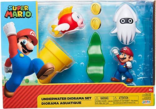 Nintendo - Diorama Super Mario Underwater, Include Mario E I Personaggi Del Videogioco, Idea Regalo Per Bambini E Collezionisti, Consigliato Dai 3 Ann