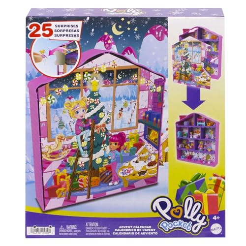 Polly Pocket - Calendario Dell'Avvento, Playset Casa Di Pan Di Zenzero Con 25 Soprese A Tema Invernale, Include 2 Bambole E Tanti Accessori, Giocattol