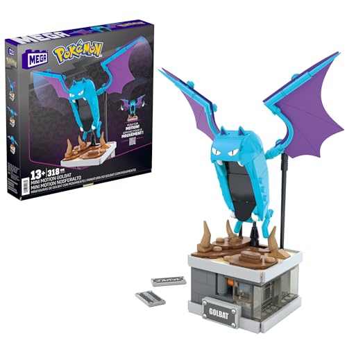Mega Pokémon - Golbat Mini Motion, Personaggio Meccanizzato Da Costruire Con 318 Pezzi E Sistema Mattoncino Per Il Movimento Delle Ali, Set Da Collezi