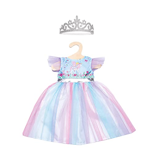 Heless 2130 - Vestito Per Bambole, Motivo: Fata E Unicorno, Con Corona Argentata, Misura 35-45 Cm