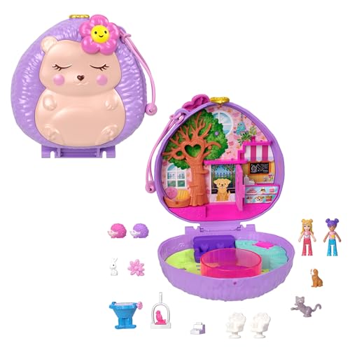 Polly Pocket - Cofanetto Caffetteria Del Riccio, Playset Da Viaggio Con Esterno Interattivo, 2 Micro Bambole E 12 Accessori Inclusi Tra Cui 9 Cuccioli
