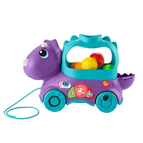 Fisher-Price - Dino Impara E Cammina, Dinosauro Giocattolo Da Trainare Con Palline Saltellanti E Contenuti Multilingue Smart Stages, Giocattolo Per Ba