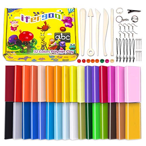 Argilla Polimerica - Ifergoo 32 Colori Forno Cuocere Modellazione Argilla Set, Diy Sicuro E Non Tossico Argilla Modellante Con Strumenti Di Scultura A