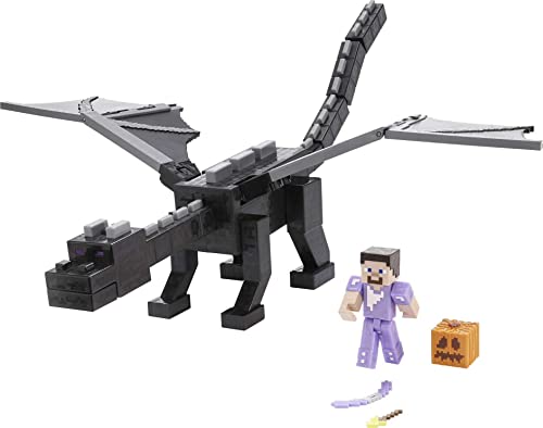 Mattel Games, Minecraft- Personaggio Enderdrago Sputafuoco Da 51Cm E Steve Che Cambia Colore, Accessori Da Battaglia, Giocattolo Per Bambini 6+Anni,