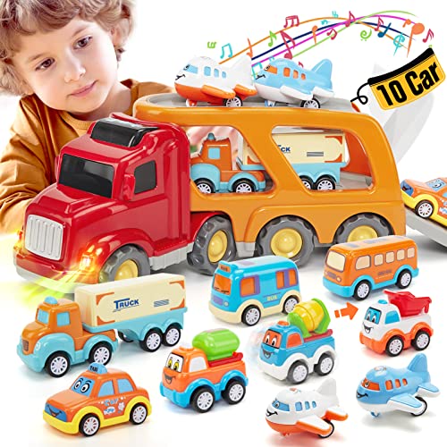 Hahaland Camion Macchinine Per Bambini 2 Anni, 10 Pezzi Cars Macchinine Con Suoni E Luci, Camion Giocattolo Gioco Bambino 1 2 3 Anni