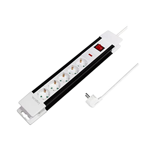 Logilink Lps211 - Ciabatta Elettrica A 5 Prese, Con Presa Di Sicurezza Integrata (Maggiore Protezione Da Contatto), 3 M, Bianco/Nero