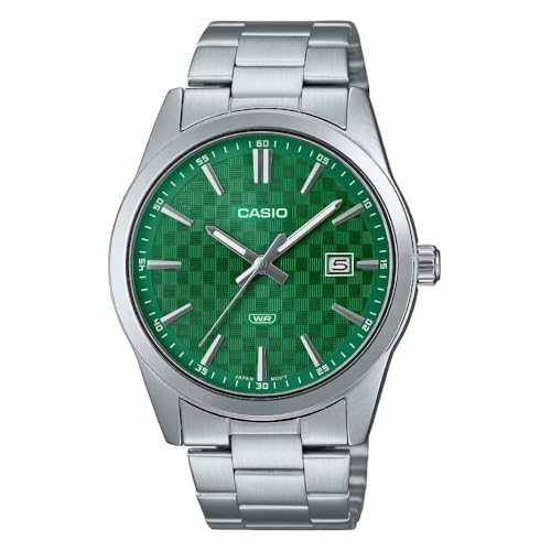 Orologio Da Polso Casio Collection - Mtp-Vd03D-3A1 Cinturino Colore: Grigio Argento Quadrante Verde Bottiglia Uomo, Bracciale