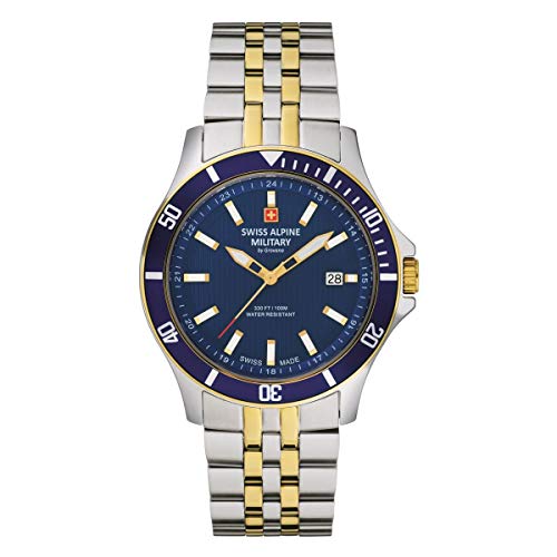 Swiss Alpine Military 7022.1 - Orologio Analogico Al Quarzo, Da Uomo, In Acciaio Inox, Bicolore/Bicolore/Blu – 1145Sam, Bracciale