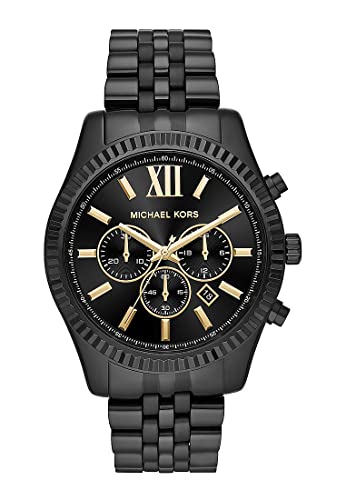 Michael Kors Orologio Lexington Da Uomo, Movimento Cronografo Al Quarzo, Cassa In Acciaio Inossidabile Nera Da 44 Mm Con Bracciale In Acciaio Inossida