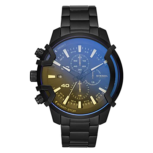Diesel Orologio Griffed Da Uomo, Movimento Cronografo, Cassa In Acciaio Inossidabile Nero Da 48 Mm Con Bracciale In Acciaio Inossidabile, Dz4529