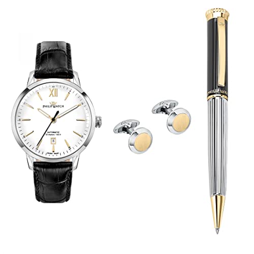 Philip Watch Special Pack Sunray Orologio Uomo, Automatico, Analogico Con Gemelli E Penna - 41Mm