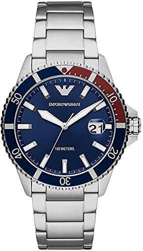 Emporio Armani Orologio Da Uomo, Movimento A Tre Lancette Con Data, Cassa In Acciaio Inossidabile 42 Mm Con Bracciale In Acciaio Inossidabile, Ar11339