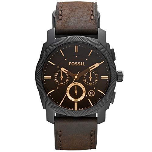 Fossil Orologio Machine Da Uomo, Movimento Cronografo Al Quarzo, Cassa In Acciaio Inossidabile Marrone Da 42 Mm Con Cinturino In Vera Pelle, Fs4656, N