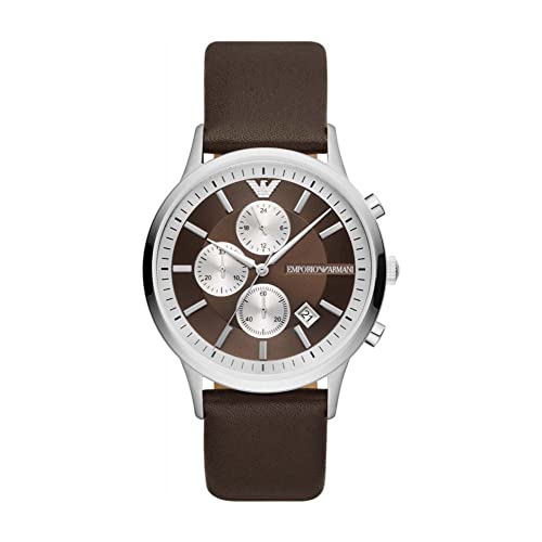 Emporio Armani Orologio Da Uomo, Movimento Cronografo, Cassa In Acciaio 43 Mm Con Cinturino In Pelle Pro-Planet, Ar11490