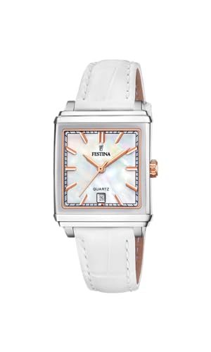 Festina Orologio Donna F20682/1 On The Square Cassa Di Acciaio Inossidabile 316L Grigio Cinturino In Pelle Blanco