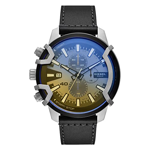 Diesel Orologio Griffed Da Uomo, Movimento Cronografo, Cassa In Acciaio Inossidabile Argento Da 48 Mm Con Cinturino In Pelle, Dz4584