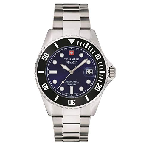 Swiss Alpine Military, 7053.1 - Orologio Analogico Al Quarzo, Da Uomo, Master-Diver, In Acciaio Inox
