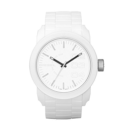 Diesel Orologio Double Down S44 Uomo, Movimento A Tre Lancette, Cassa In Policarbonato Bianco Da 44 Mm Con Cinturino In Silicone, Dz1436