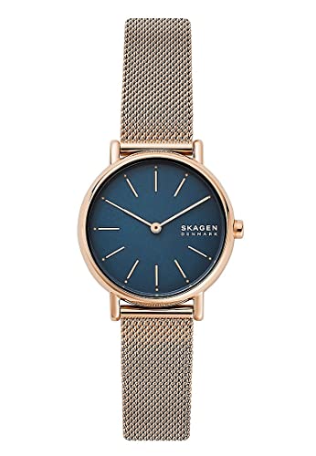 Skagen Signatur Orologio Per Donna, Movimento Al Quarzo Con Cinturino In Acciaio Inossidabile O In Pelle, Oro Rosa E Blu, 30Mm