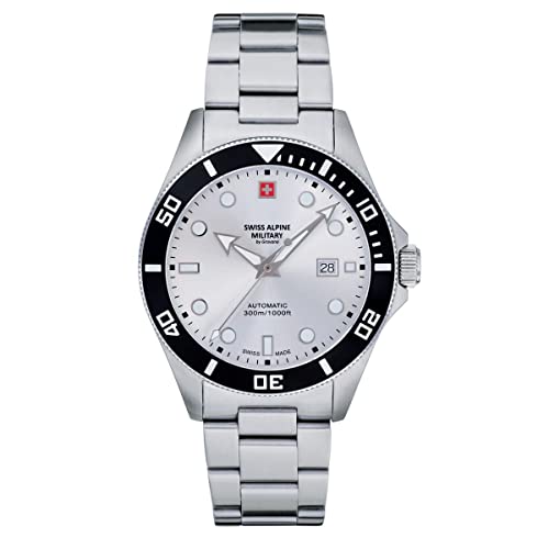 Swiss Alpine Military Orologio Da Uomo Analogico Automatico 7095.2 In Acciaio Inox, Acciaio/Nero/Argento – 2132Sam, Bracciale