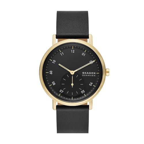 Skagen Orologio Kuppel Da Uomo, Movimento A Tre Lancette, Acciaio Inossidabile Con Cassa Da 44 Mm E Cinturino In Pelle, Nero