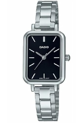 Casio Ltp-V009D-1E - Orologio Da Donna Rettangolare Con Quadrante Nero In Acciaio Inossidabile, Oro, Movimento Al Quarzo