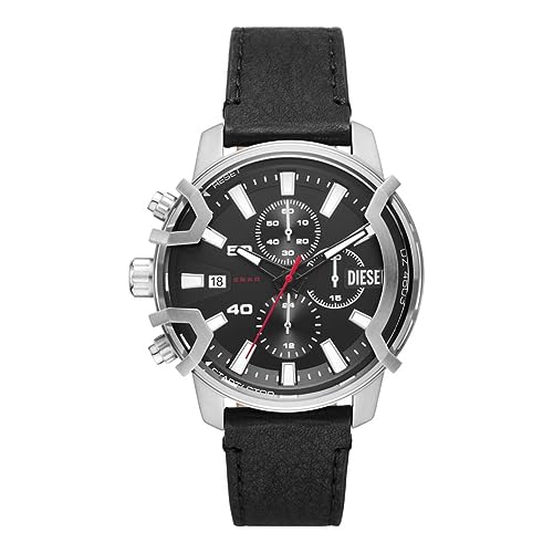 Diesel Orologio Griffed Da Uomo, Movimento Cronografo, Cassa In Acciaio Inossidabile Argento Da 42 Mm Con Cinturino In Pelle, Dz4603