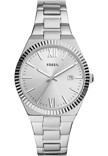 Fossil Orologio Da Donna, Scarlette A Tre Lancette Con Data, In Acciaio Inossidabile Con Cassa Da 38 Mm, Argento (Silver)