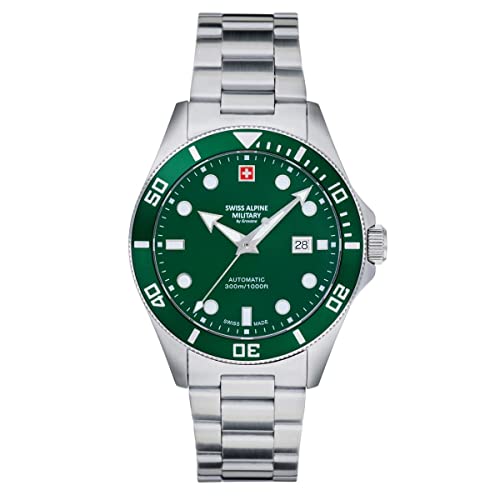 Swiss Alpine Military By Grovana Orologio Da Uomo Analogico Automatico 7095.2 In Acciaio Inossidabile, Acciaio/Verde/Verde - 2134Sam, Bracciale