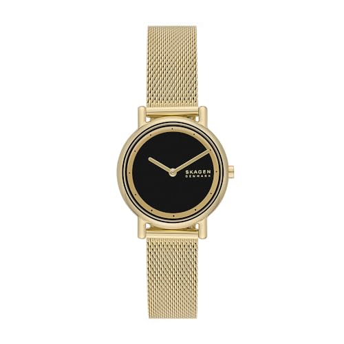 Skagen Signatur Orologio Per Donna, Movimento Al Quarzo Con Cinturino In Acciaio Inossidabile O In Pelle, Tono Oro E Nero, 30Mm
