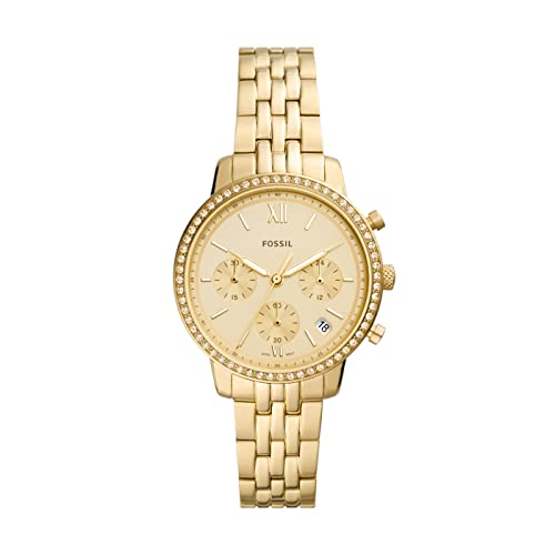 Fossil Neutra Orologio Da Donna, Movimento Cronografo, Cassa In Acciaio Inossidabile Placcata Oro Da 36 Mm Con Bracciale In Acciaio Inossidabile, Es52