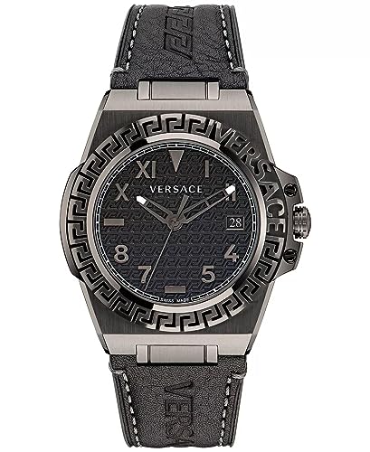 Versace Orologio Da Polso Da Uomo 44 Mm, Cinturino In Pelle Greca Reaction