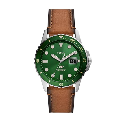 Fossil Orologio Blue Da Uomo, Movimento Al Quarzo, Cassa In Acciaio Inossidabile Argentata Da 42 Mm E Cinturino In Pelle Proplanet, Fs5946, Verde E Ma