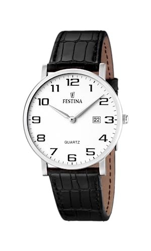 Festina Orologio Uomo F16476/1 Correa Clasico Cassa Di Acciaio Inossidabile 316L Grigio Cinturino In Pelle Nero