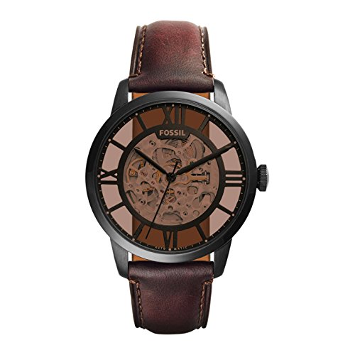 Fossil Orologio Townsman Da Uomo, Movimento Automatico, Cassa In Acciaio Inossidabile Nero Da 44 Mm Con Cinturino In Pelle, Me3098, Marrone Scuro