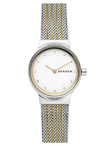 Skagen Freja Orologio Per Donna, Movimento Al Quarzo Con Cinturino In Acciaio Inossidabile O In Pelle, Bianco E Oro, 26Mm